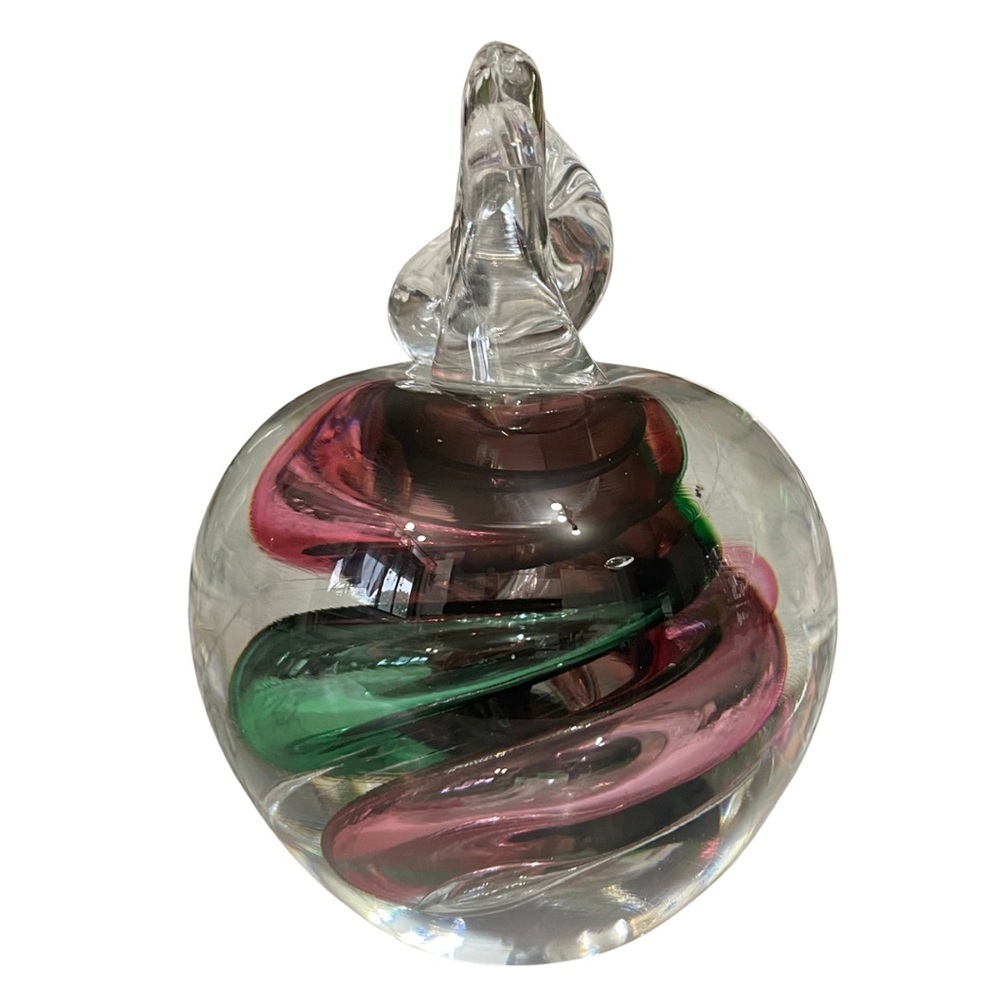 Marian Pyrcak Art Glass Apple – Green & Pink Paperweight Decor - Picture 2 of 11